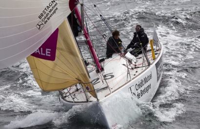 Pierre Rhimbault et Romain Attanasio a bord du Figaro Bretagne Credit Mutuel Performance - Transat AG2R La Mondiale 2018 - Conca