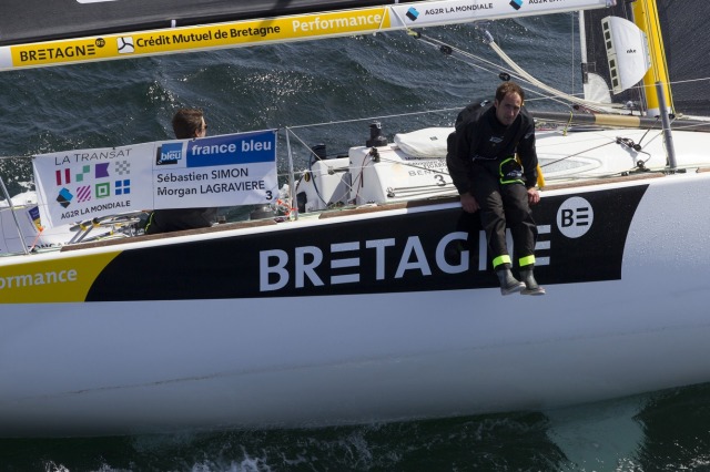 Sebastien Simon et Morgan Lagraviere a bord du Figaro Bretagne Credit Mutuel Performance - Transat AG2R La Mondiale 2018 - Conca