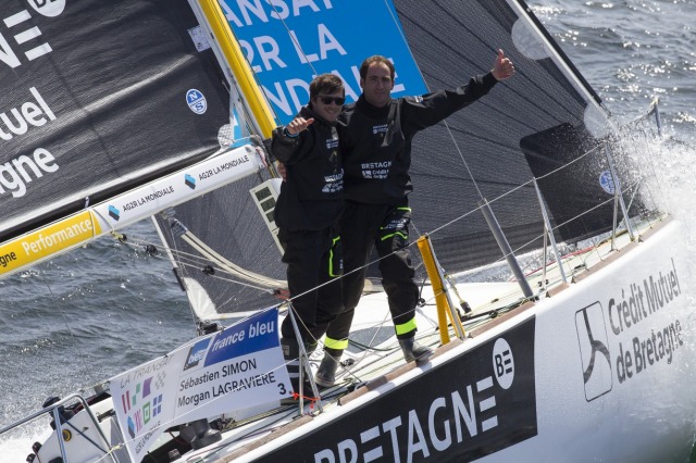 Sebastien Simon et Morgan Lagraviere a bord du Figaro Bretagne Credit Mutuel Performance - Transat AG2R La Mondiale 2018 - Conca