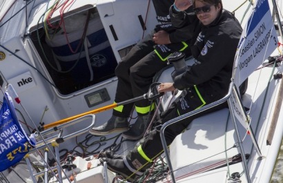 Sebastien Simon et Morgan Lagraviere a bord du Figaro Bretagne Credit Mutuel Performance - Transat AG2R La Mondiale 2018 - Conca