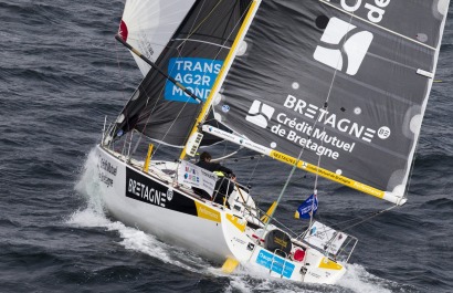 Sebastien Simon et Morgan Lagraviere a bord du Figaro Bretagne Credit Mutuel Performance - Transat AG2R La Mondiale 2018 - Conca