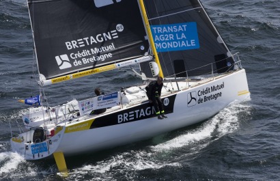 Sebastien Simon et Morgan Lagraviere a bord du Figaro Bretagne Credit Mutuel Performance - Transat AG2R La Mondiale 2018 - Conca