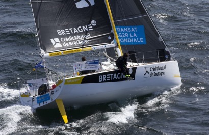 Sebastien Simon et Morgan Lagraviere a bord du Figaro Bretagne Credit Mutuel Performance - Transat AG2R La Mondiale 2018 - Conca