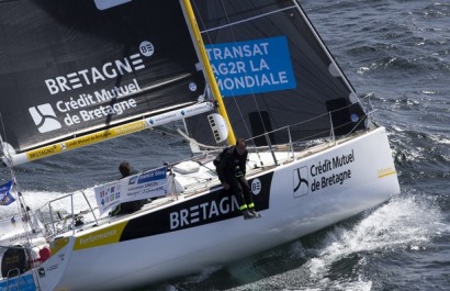 Sebastien Simon et Morgan Lagraviere a bord du Figaro Bretagne Credit Mutuel Performance - Transat AG2R La Mondiale 2018 - Conca