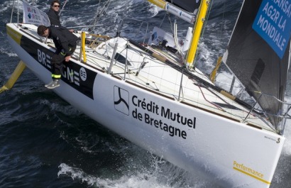 Sebastien Simon et Morgan Lagraviere a bord du Figaro Bretagne Credit Mutuel Performance - Transat AG2R La Mondiale 2018 - Conca