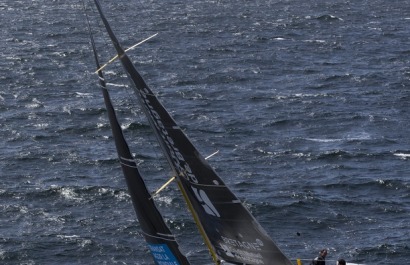 Sebastien Simon et Morgan Lagraviere a bord du Figaro Bretagne Credit Mutuel Performance - Transat AG2R La Mondiale 2018 - Conca