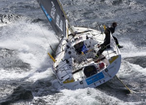 Sebastien Simon et Morgan Lagraviere a bord du Figaro Bretagne Credit Mutuel Performance - Transat AG2R La Mondiale 2018 - Conca