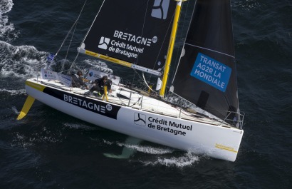 Sebastien Simon et Morgan Lagraviere a bord du Figaro Bretagne Credit Mutuel Performance - Transat AG2R La Mondiale 2018 - Conca