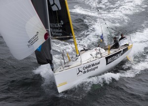 Sebastien Simon et Morgan Lagraviere a bord du Figaro Bretagne Credit Mutuel Performance - Transat AG2R La Mondiale 2018 - Conca