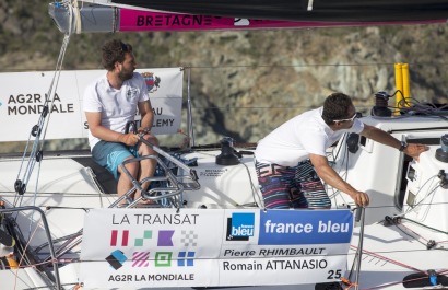 Pierre Rhimbault et Romain Attanasio, a bord du Figaro Bretagne Credit Mutuel Espoir, 13eme de la Transat AG2R La Mondiale 2018 