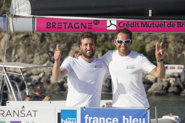 Pierre Rhimbault et Romain Attanasio, a bord du Figaro Bretagne Credit Mutuel Espoir, 13eme de la Transat AG2R La Mondiale 2018