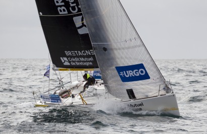 Sebastien Simon (Bretagne CMB Performance) lors de la 1ere etape de la Solitaire URGO Le Figaro le 27/08/2018