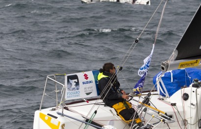 Sebastien Simon (Bretagne CMB Performance) lors de la 1ere etape de la Solitaire URGO Le Figaro le 27/08/2018