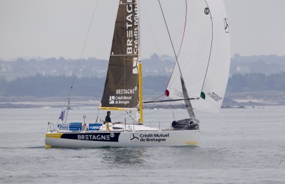 Les Figaros lors de la 2eme etape de la Solitaire URGO Le Figaro 2018 entre Saint Brieuc et Ria de Muros - Saint Brieuc le 03/09