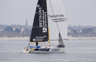 Les Figaros lors de la 2eme etape de la Solitaire URGO Le Figaro 2018 entre Saint Brieuc et Ria de Muros - Saint Brieuc le 03/09