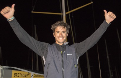 Sebastien Simon (Bretagne CMB Performance) vainqueur de la 2eme etape de la Solitaire URGO Le Figaro 2018 entre Saint Brieuc et 