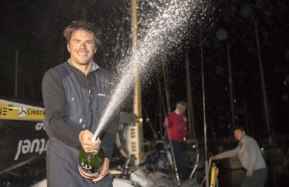 Sebastien Simon (Bretagne CMB Performance) vainqueur de la 2eme etape de la Solitaire URGO Le Figaro 2018 entre Saint Brieuc et 