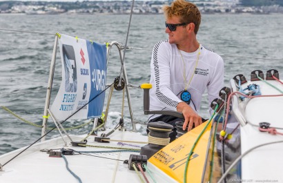 Loïs Berrehar, Skipper du Figaro Bretagne CMB Performance, le 24 mai 2019, photo © Jean-Marie LIOT