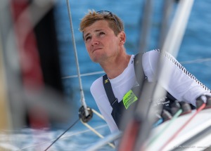 Loïs Berrehar, Skipper du Figaro Bretagne CMB Performance, le 24 mai 2019, photo © Jean-Marie LIOT