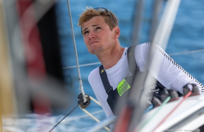 Loïs Berrehar, Skipper du Figaro Bretagne CMB Performance, le 24 mai 2019, photo © Jean-Marie LIOT