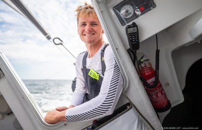 Loïs Berrehar, Skipper du Figaro Bretagne CMB Performance, le 24 mai 2019, photo © Jean-Marie LIOT