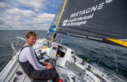 Loïs Berrehar, Skipper du Figaro Bretagne CMB Performance, le 24 mai 2019, photo © Jean-Marie LIOT