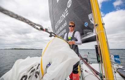 Loïs Berrehar, Skipper du Figaro Bretagne CMB Performance, le 24 mai 2019, photo © Jean-Marie LIOT