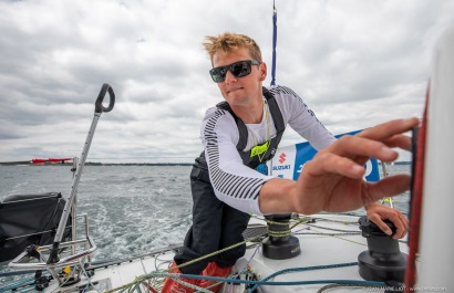 Loïs Berrehar, Skipper du Figaro Bretagne CMB Performance, le 24 mai 2019, photo © Jean-Marie LIOT