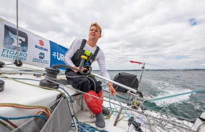 Loïs Berrehar, Skipper du Figaro Bretagne CMB Performance, le 24 mai 2019, photo © Jean-Marie LIOT