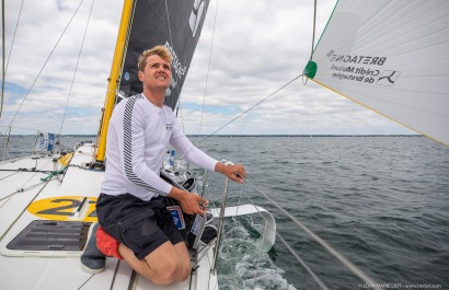 Loïs Berrehar, Skipper du Figaro Bretagne CMB Performance, le 24 mai 2019, photo © Jean-Marie LIOT