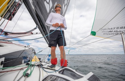 Loïs Berrehar, Skipper du Figaro Bretagne CMB Performance, le 24 mai 2019, photo © Jean-Marie LIOT