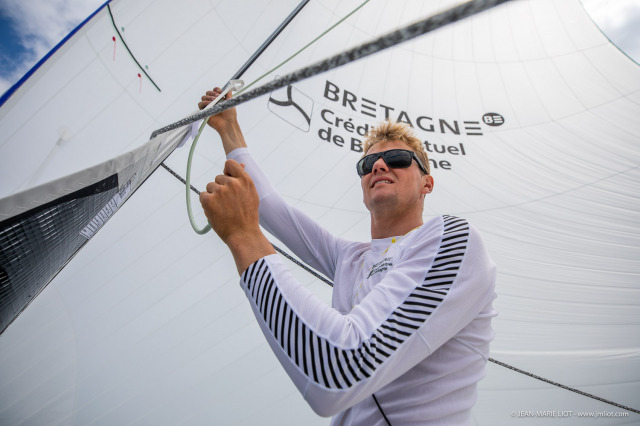 Loïs Berrehar, Skipper du Figaro Bretagne CMB Performance, le 24 mai 2019, photo © Jean-Marie LIOT