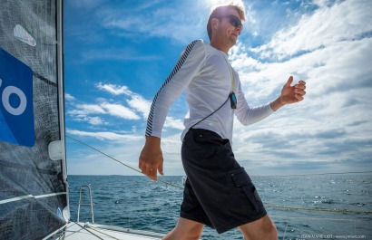 Loïs Berrehar, Skipper du Figaro Bretagne CMB Performance, le 24 mai 2019, photo © Jean-Marie LIOT