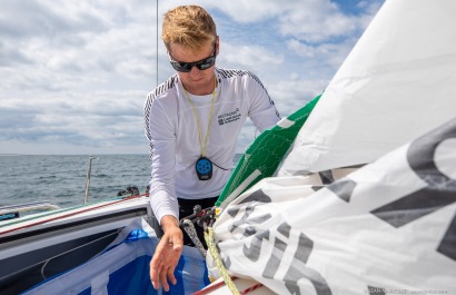 Loïs Berrehar, Skipper du Figaro Bretagne CMB Performance, le 24 mai 2019, photo © Jean-Marie LIOT