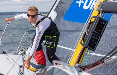 Loïs Berrehar, Skipper du Figaro Bretagne CMB Performance, le 24 mai 2019, photo © Jean-Marie LIOT