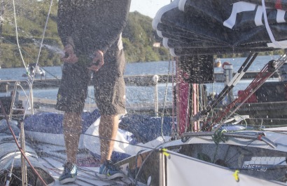 Tom Laperche, skipper du Figaro Bretagne CMB Espoir 2eme de la 1ere étape de la Solitaire Urgo Le Figaro 2019 - en mer le 06/06/