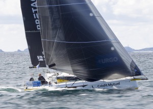 Les Figaros apres le passage du phare de Bishop lors de la 2eme etape de la Soiltaire Urgo Le Figaro 2019 entre Kinsale (Irl) et