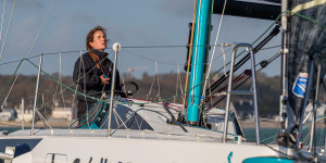 Elodie Bonafous skipper du Figaro3 Bretagne CMB Oceane, à l’entrainement en baie de Port la Foret le 18 Février 2020, photo © Je