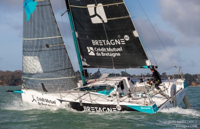 Elodie Bonafous skipper du Figaro3 Bretagne CMB Oceane, à l’entrainement en baie de Port la Foret le 18 Février 2020, photo © Je