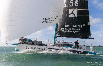 Elodie Bonafous skipper du Figaro3 Bretagne CMB Oceane, à l’entrainement en baie de Port la Foret le 18 Février 2020, photo © Je