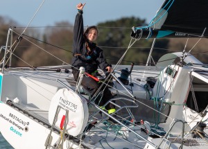 Elodie Bonafous skipper du Figaro3 Bretagne CMB Oceane, à l’entrainement en baie de Port la Foret le 18 Février 2020, photo © Je