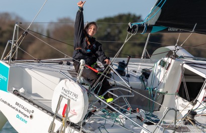 Elodie Bonafous skipper du Figaro3 Bretagne CMB Oceane, à l’entrainement en baie de Port la Foret le 18 Février 2020, photo © Je