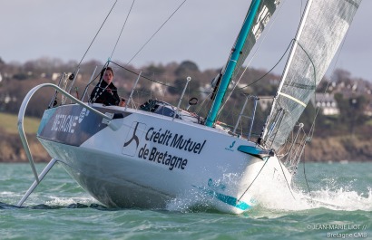 Elodie Bonafous skipper du Figaro3 Bretagne CMB Oceane, à l’entrainement en baie de Port la Foret le 18 Février 2020, photo © Je