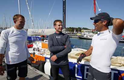 Le Podium Figaro Beneteau 3 - Sam Goodchild, Tom Laperche et Armel Le Cleac h de la Drheam Cup 2020 - La Trinite sur Mer le 21/0