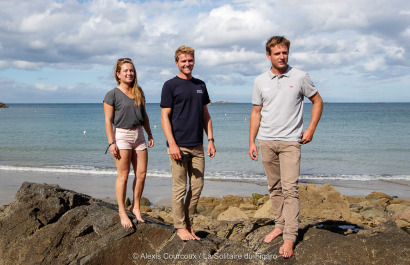 Lois Berrehar (Team Bretagne CMB Performance), Elodie Bonafous (Team Bretagne CMB Oceane) et Tom Laperche (Team Bretagne CMB Esp