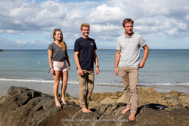 Lois Berrehar (Team Bretagne CMB Performance), Elodie Bonafous (Team Bretagne CMB Oceane) et Tom Laperche (Team Bretagne CMB Esp