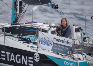 Elodie Bonafous (Bretagne CMB Oceane) lors de la 2eme etape de la Solitaire du Figaro entre Saint-Quay-Portrieux et Dunkerque - 