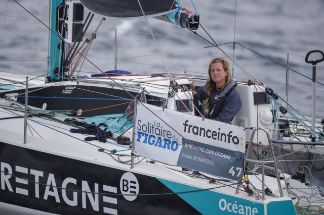 Elodie Bonafous (Bretagne CMB Oceane) lors de la 2eme etape de la Solitaire du Figaro entre Saint-Quay-Portrieux et Dunkerque - 