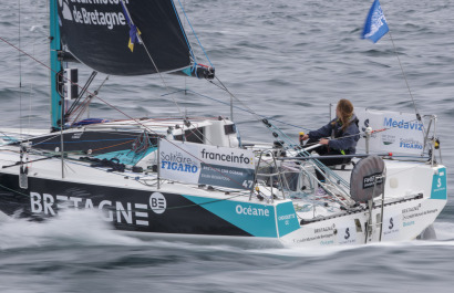 Elodie Bonafous (Bretagne CMB Oceane) lors de la 2eme etape de la Solitaire du Figaro entre Saint-Quay-Portrieux et Dunkerque - 