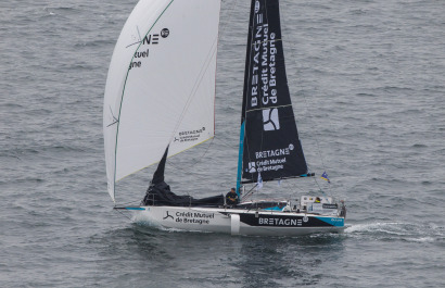 Elodie Bonafous  et Corentin Horeau a bord du Figaro Bretagne-CMB Oceane lors du prologue de la Transat en Double Concarneau-Sai
